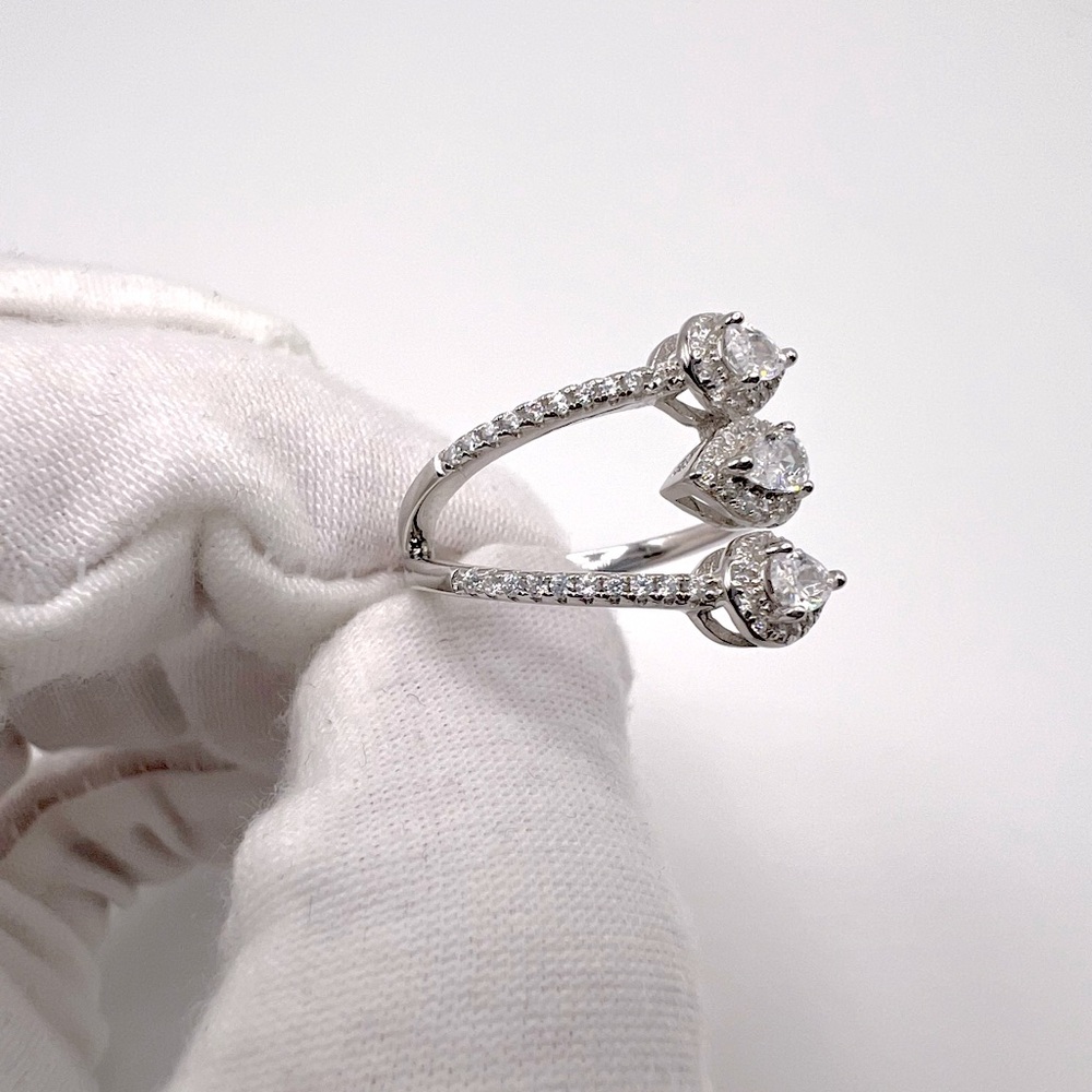 Halo Triple Pear .925 Sterling Silver Wrap Design Cz Ring - Picture 9 of 15